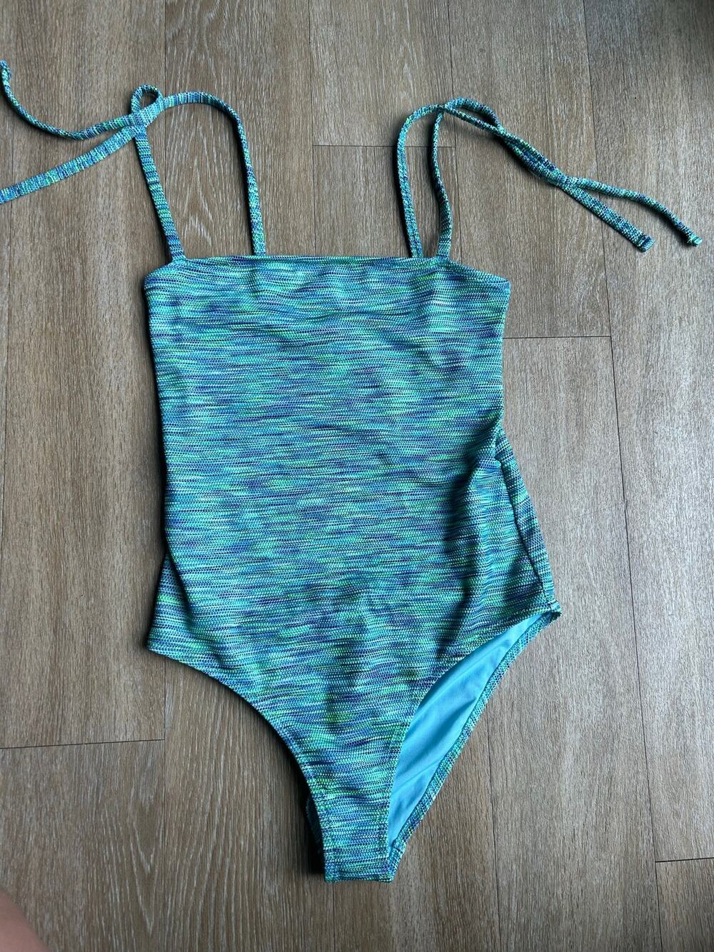 Aerie OnePiece Swimsuit Space Dye TieShoulder blue vacation Beachy cruise resort
